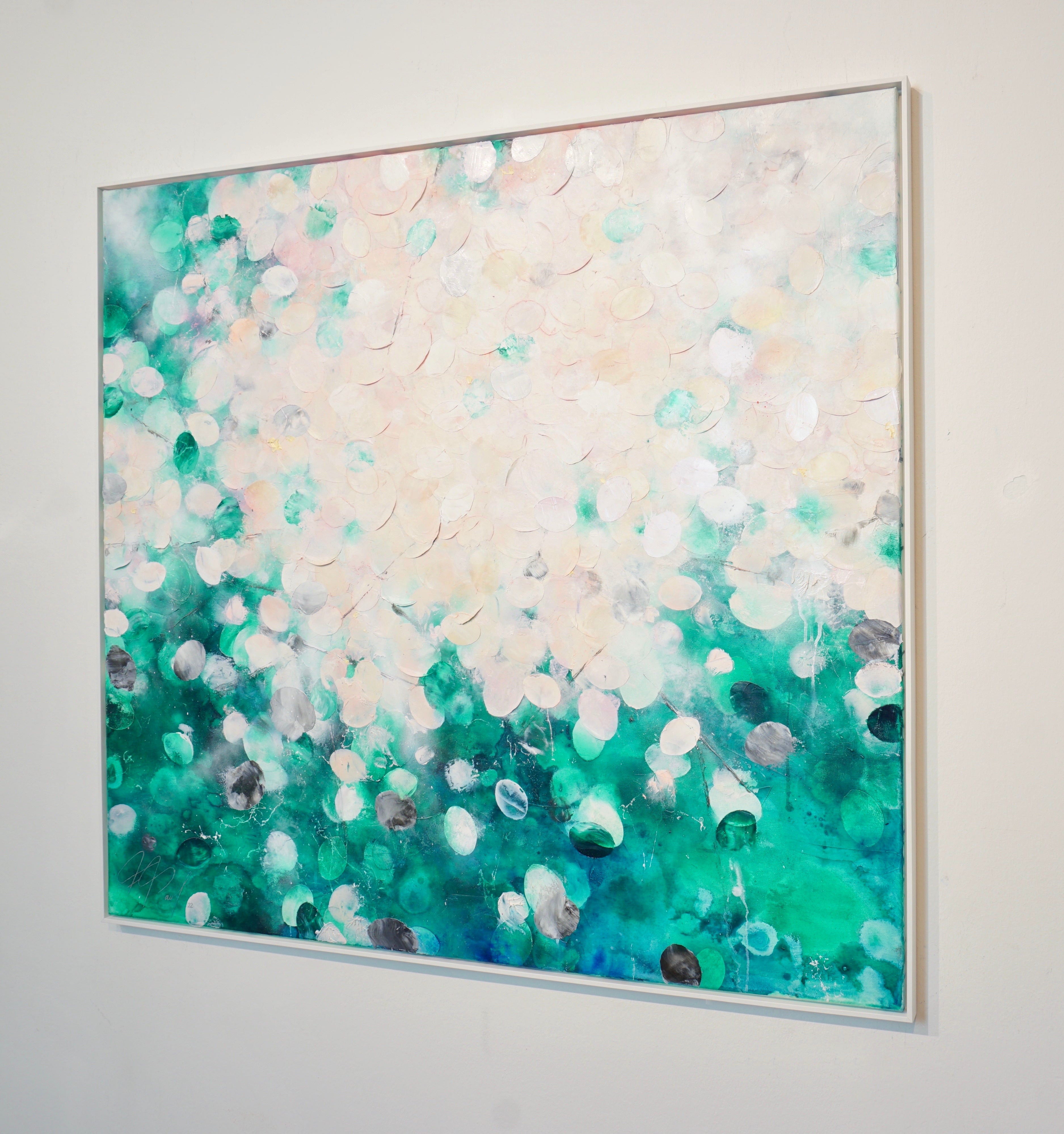 Frederic Paul_Seerosen_Öl,Acryl,Reispapier auf Leinwand_110x120cm_2022_3200 EUR_Abstrakt_A