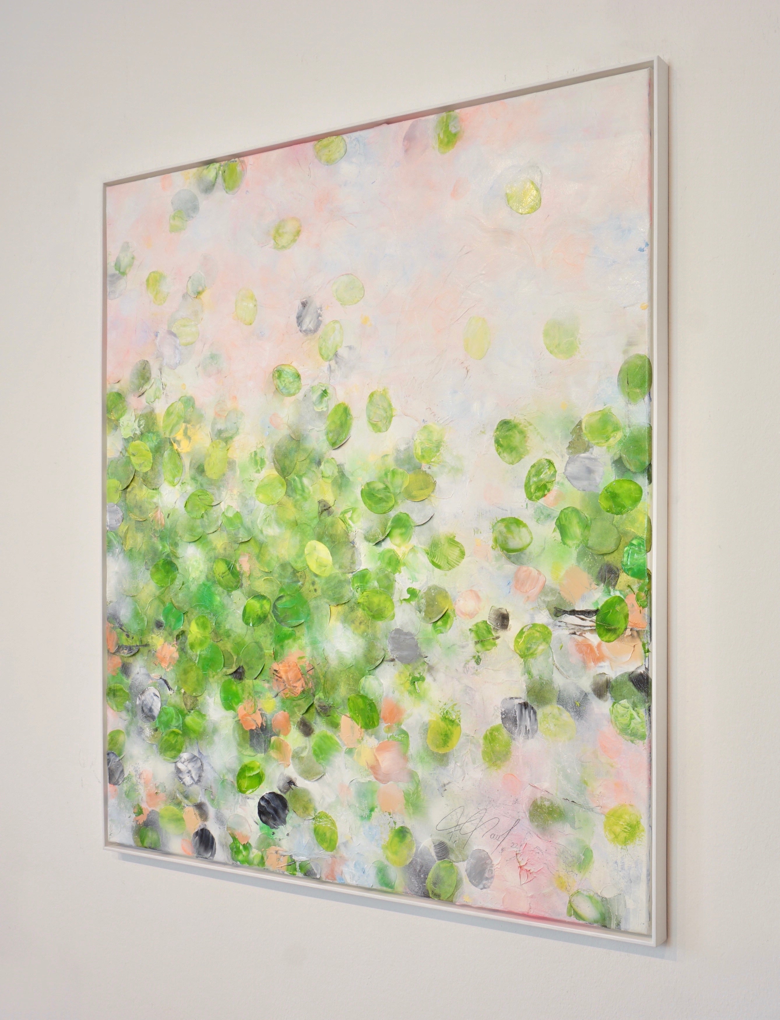Forest Glade II_Oil,Acrylic,Rice Paper on canvas_110x100cm_2022_2900€_Grün_Kunstwerk_Maler