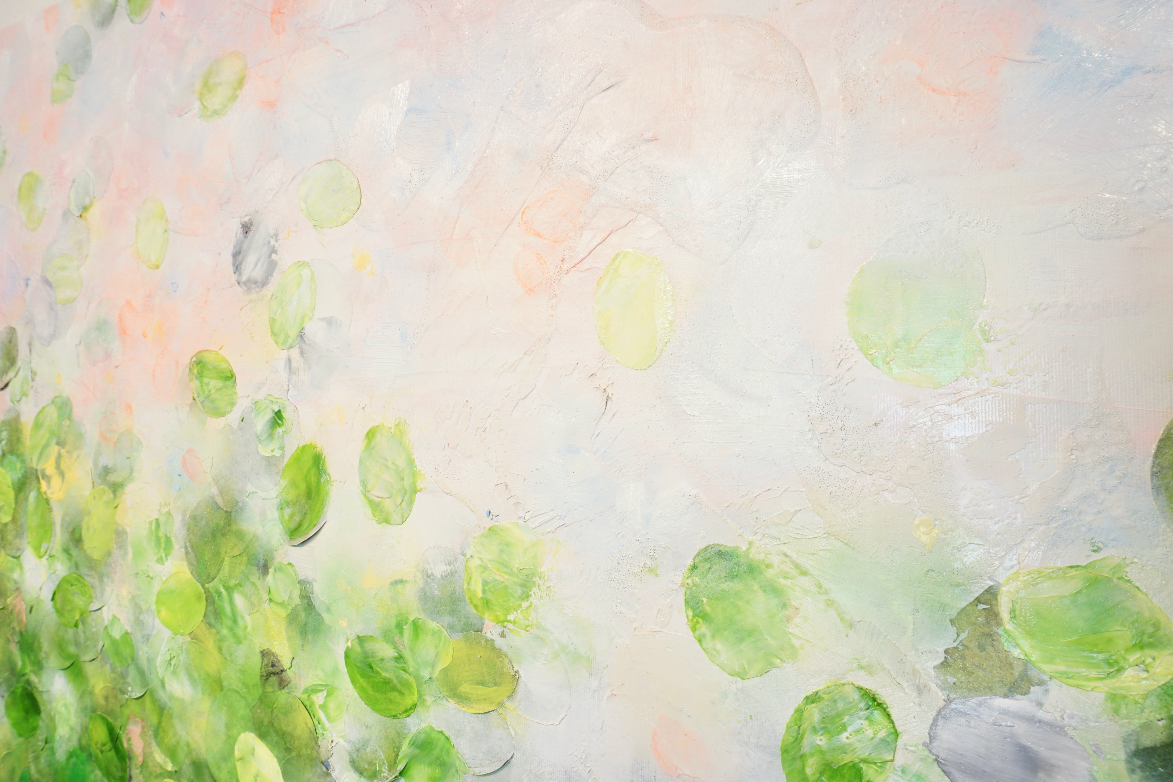 Gentle Day Glow_Oil,Acrylic,Rice Paper on canvas_110x100cm_2022_2900€_Grün_Kunstwerk_Maler