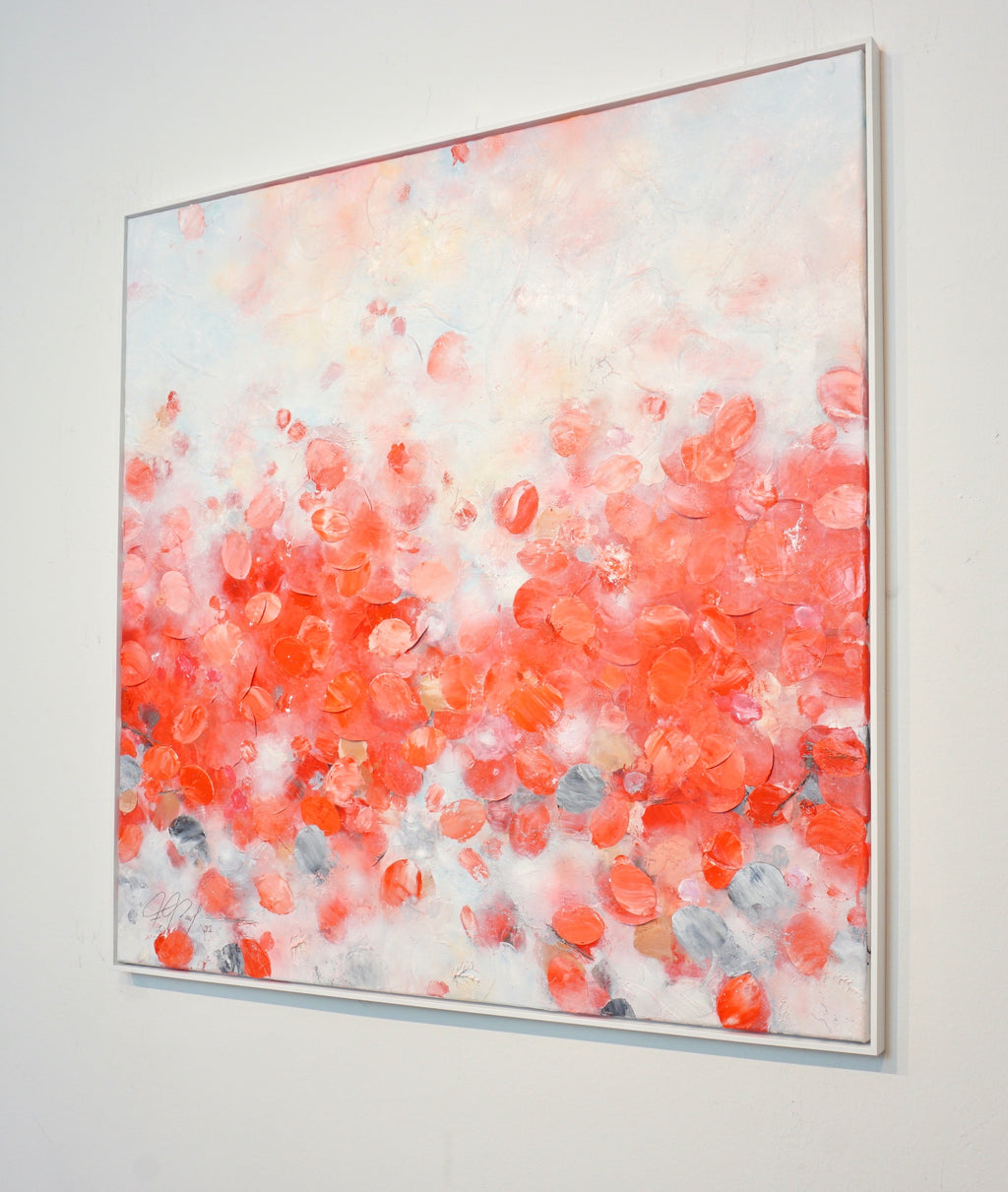 Frederic Paul_Red Tulips Field_Öl,Acryl, Reis Papier auf Leinwand_100x100cm_2022_2800 Euro