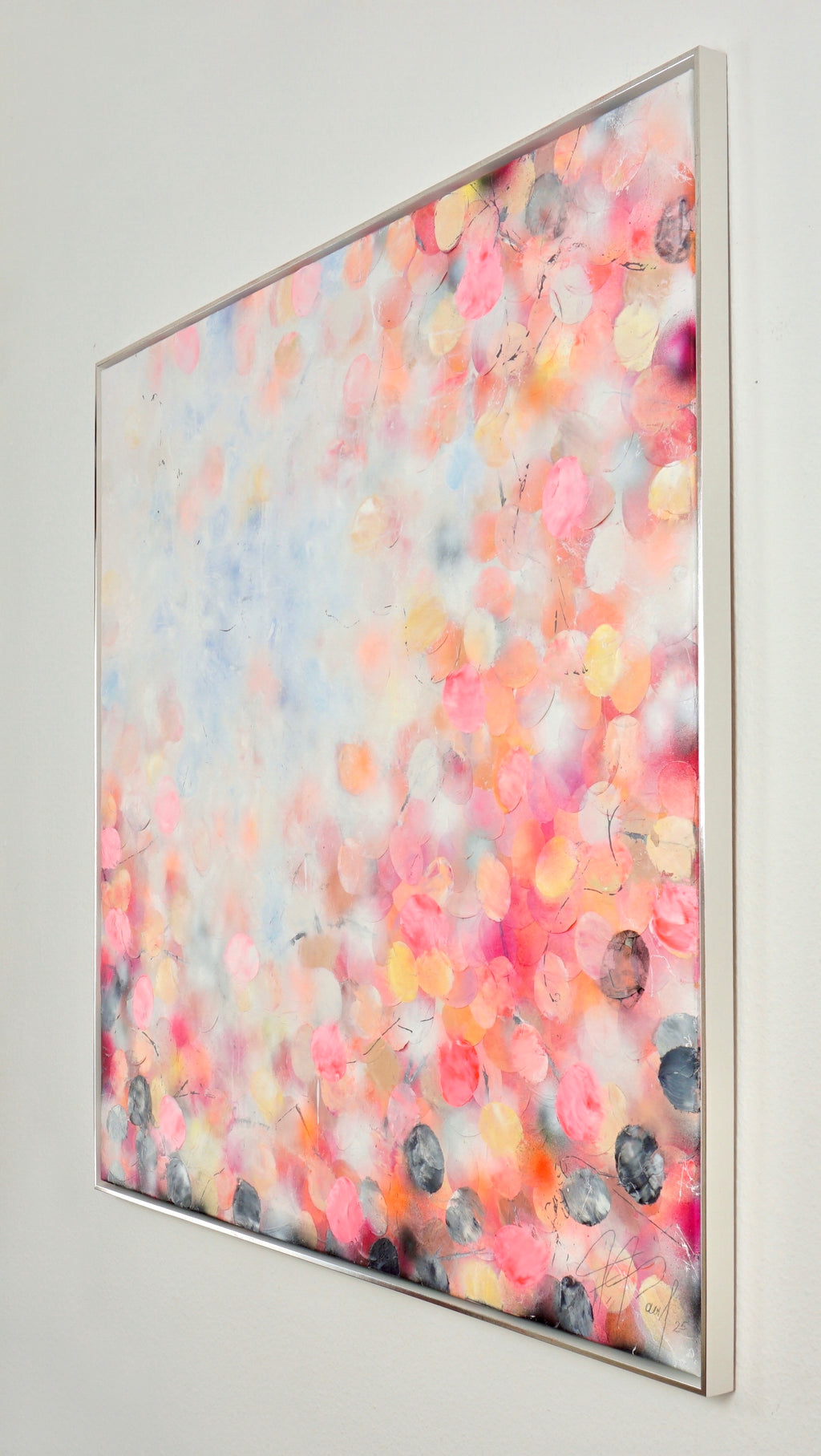 Seitenansicht des Kunstwerks mit sichtbarer Struktur, Reispapier-Reliefs und Holzrahmung.j