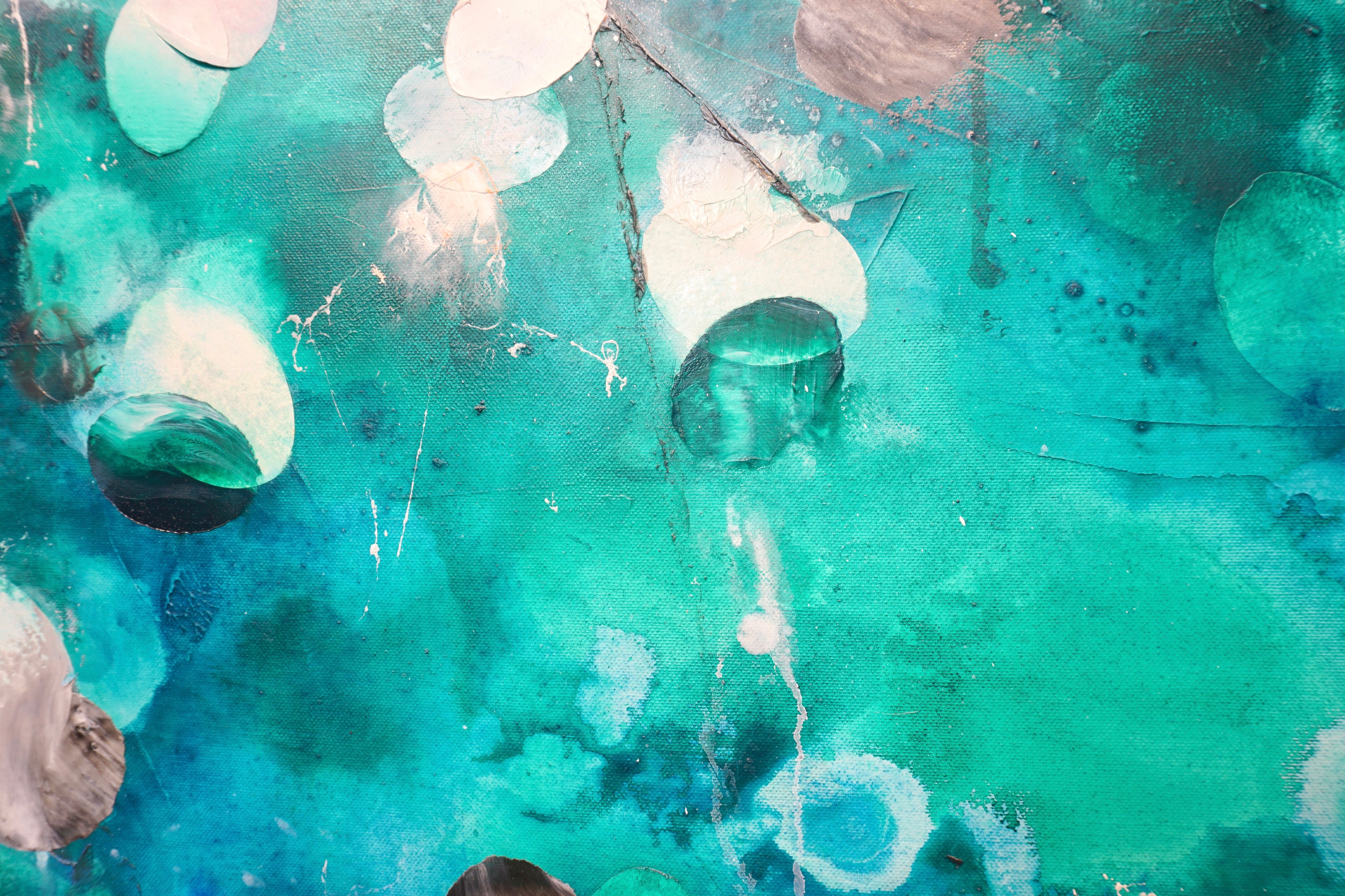 Frederic Paul_Seerosen_Öl,Acryl,Reispapier auf Leinwand_110x120cm_2022_3200 EUR_Abstrakt_A