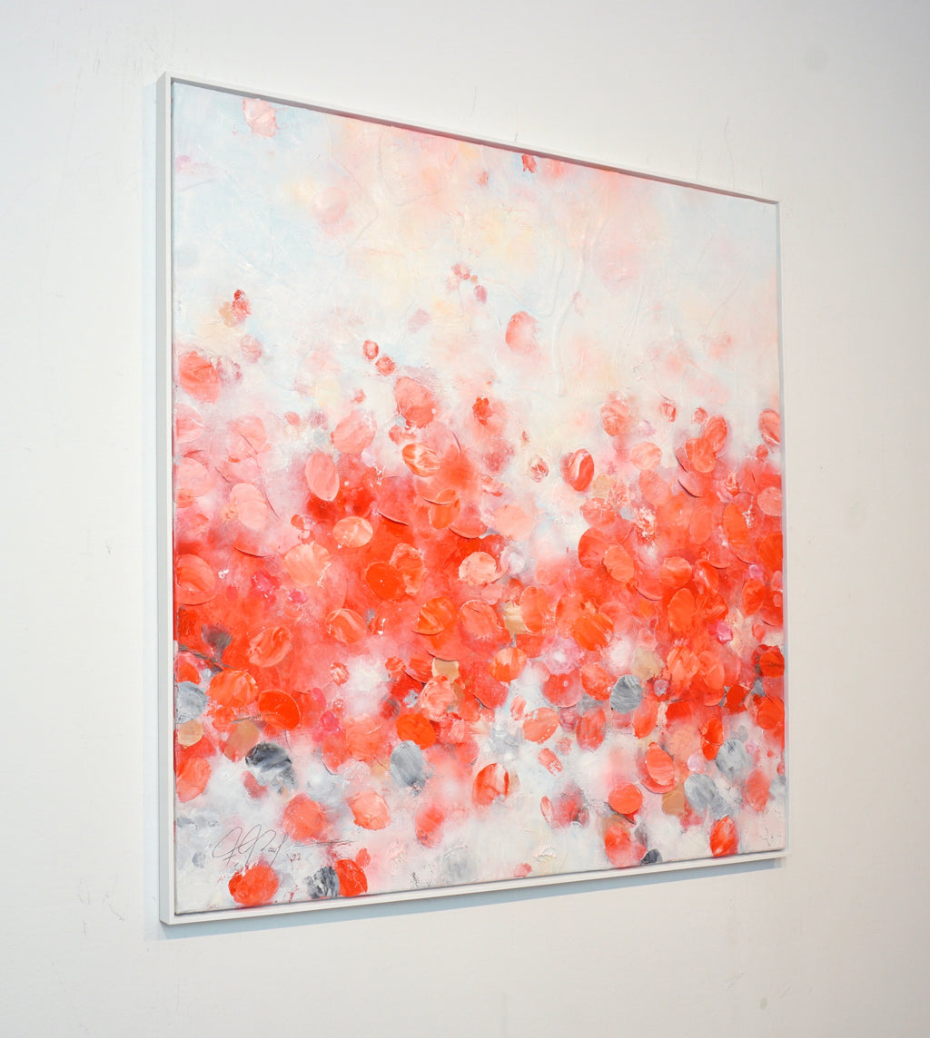 Frederic Paul_Red Tulips Field_Öl,Acryl, Reis Papier auf Leinwand_100x100cm_2022_2800 Euro