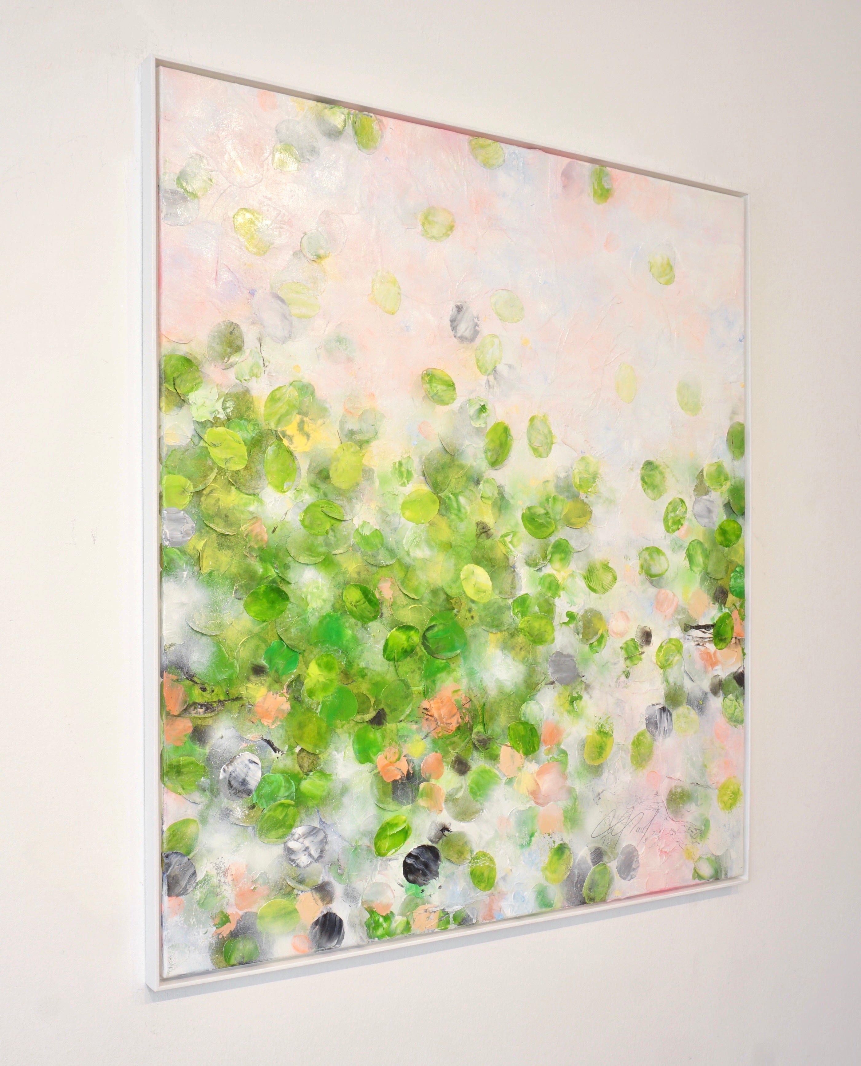 Forest Glade II_Oil,Acrylic,Rice Paper on canvas_110x100cm_2022_2900€_Grün_Kunstwerk_Maler
