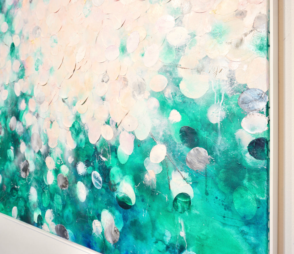 Frederic Paul_Seerosen_Öl,Acryl,Reispapier auf Leinwand_110x120cm_2022_3200 EUR_Abstrakt_A