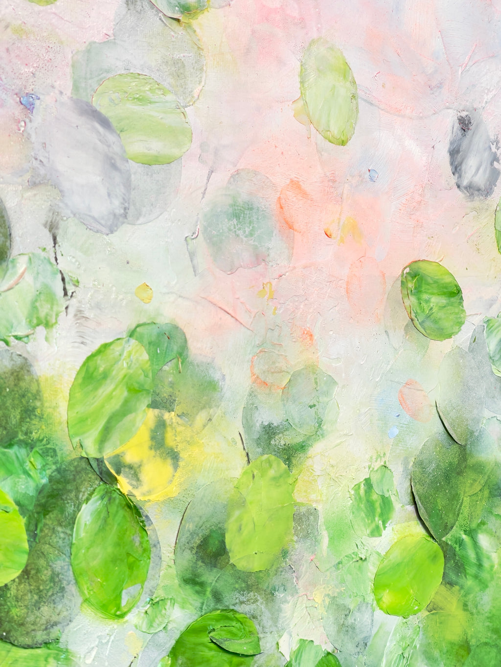 Gentle Day Glow_Oil,Acrylic,Rice Paper on canvas_110x100cm_2022_2900€_Grün_Kunstwerk_Maler