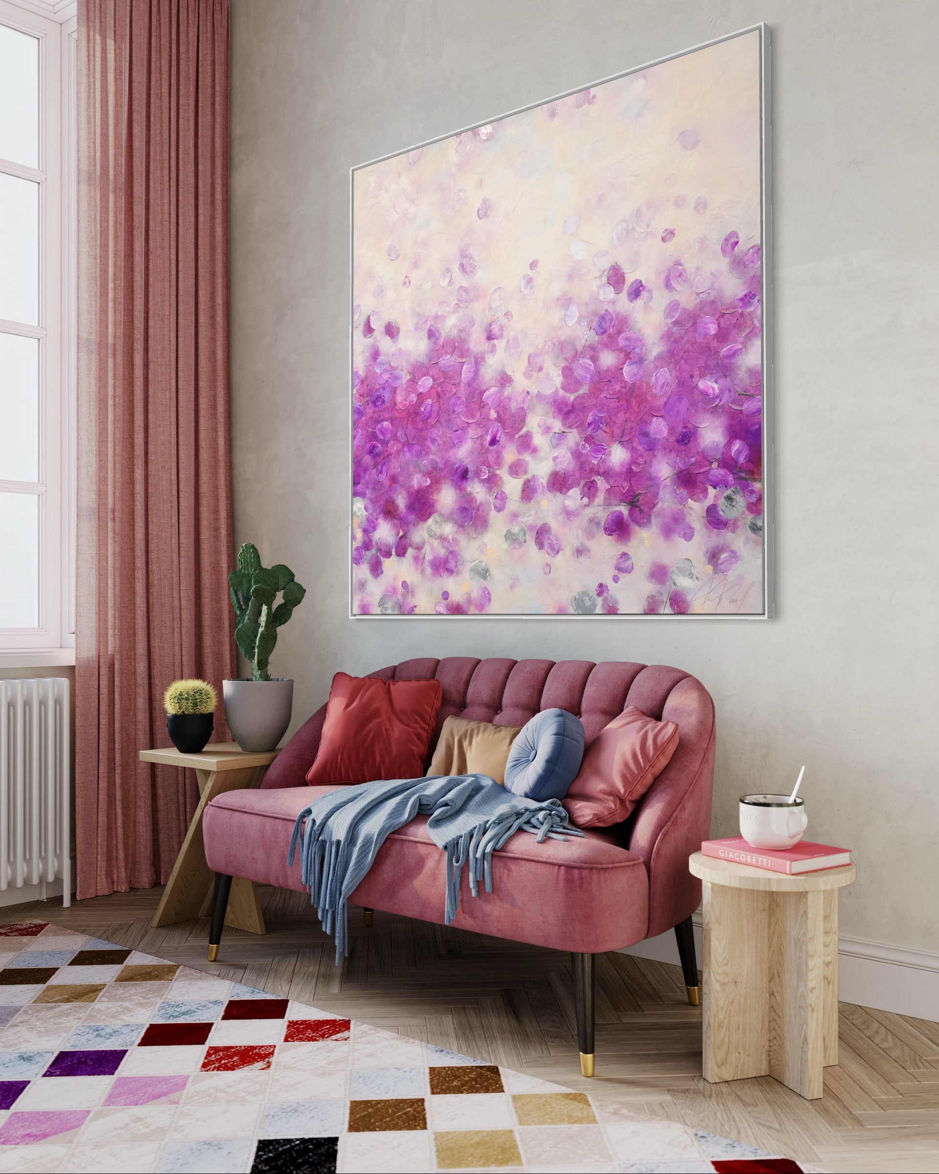 Frederic Paul_Lavender Hills_Oil, Acrylic, Rice Paper on canvas_130x130 cm_2022_Lavender.J