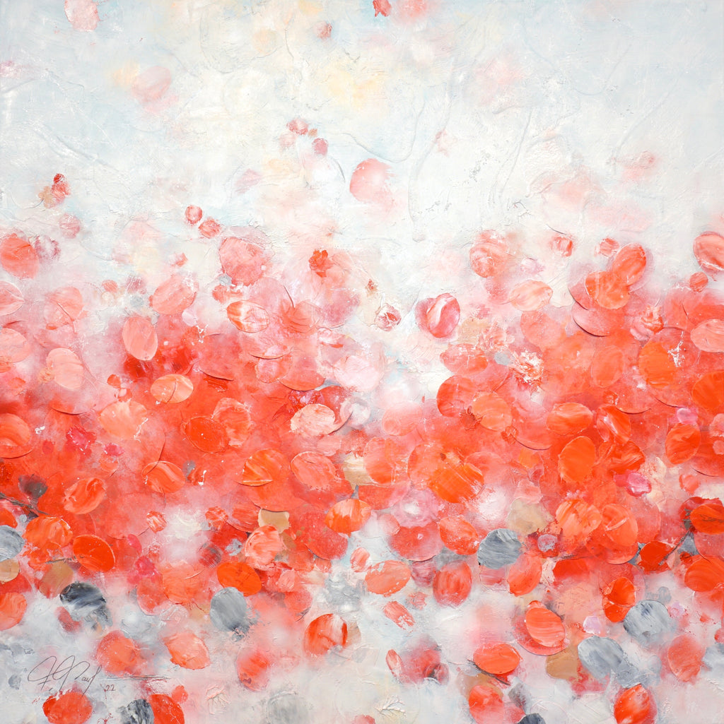 Frederic Paul_Red Tulips Field_Öl,Acryl, Reis Papier auf Leinwand_100x100cm_2022_2800 Euro