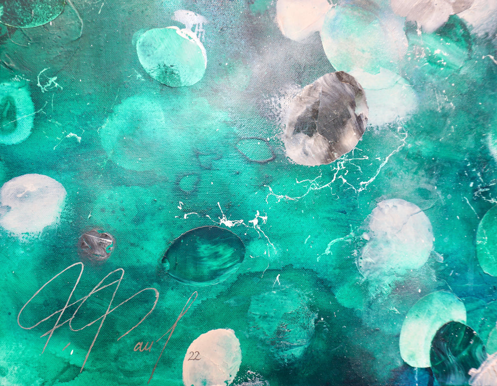 Frederic Paul_Seerosen_Öl,Acryl,Reispapier auf Leinwand_110x120cm_2022_3200 EUR_Abstrakt_A