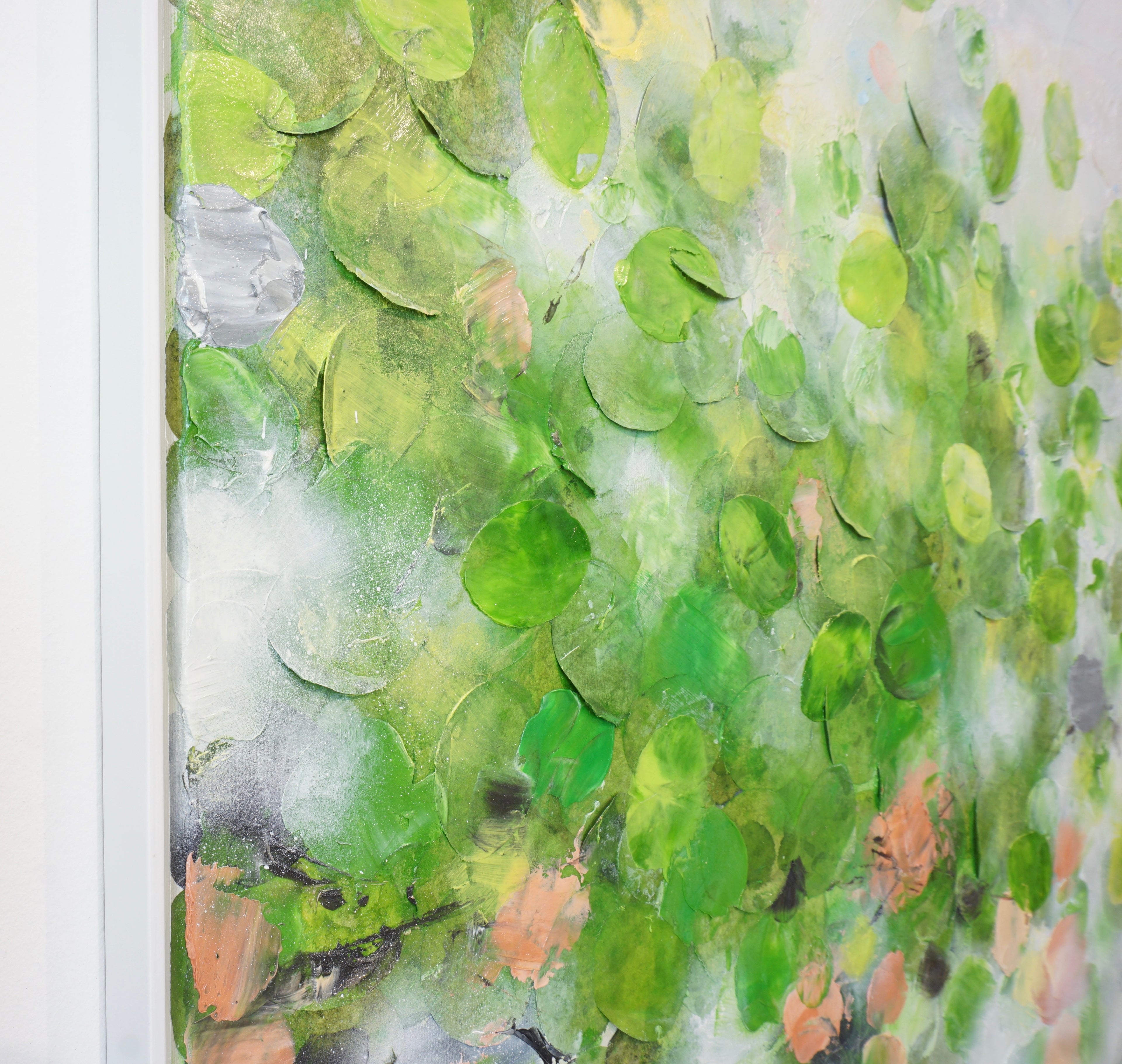 Forest Glade II_Oil,Acrylic,Rice Paper on canvas_110x100cm_2022_2900€_Grün_Kunstwerk_Maler