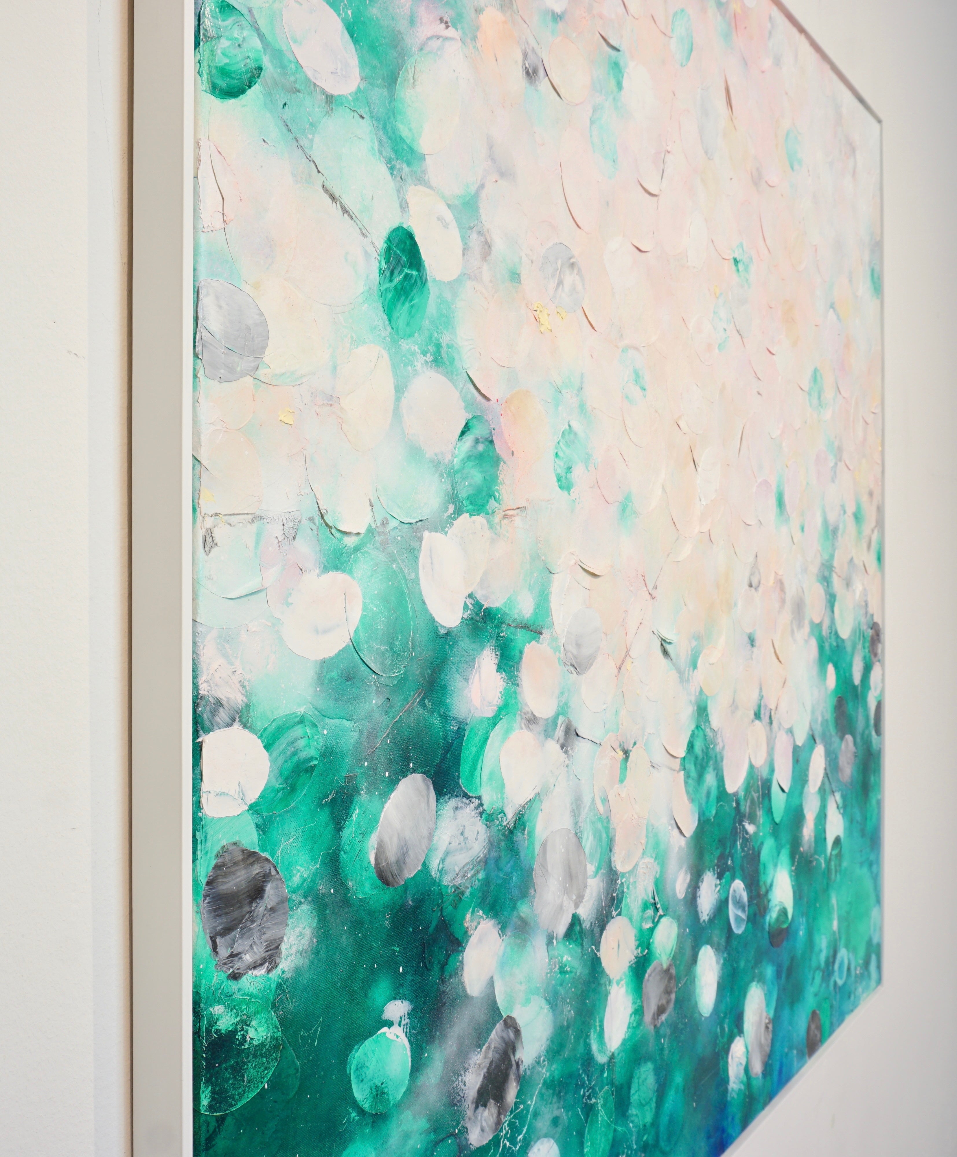 Frederic Paul_Seerosen_Öl,Acryl,Reispapier auf Leinwand_110x120cm_2022_3200 EUR_Abstrakt_A