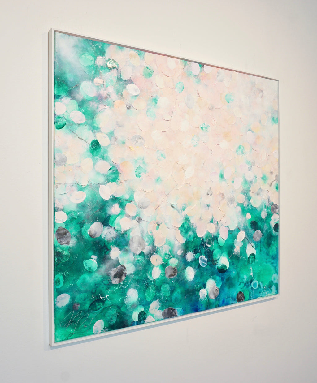 Frederic Paul_Seerosen_Öl,Acryl,Reispapier auf Leinwand_110x120cm_2022_3200 EUR_Abstrakt_A