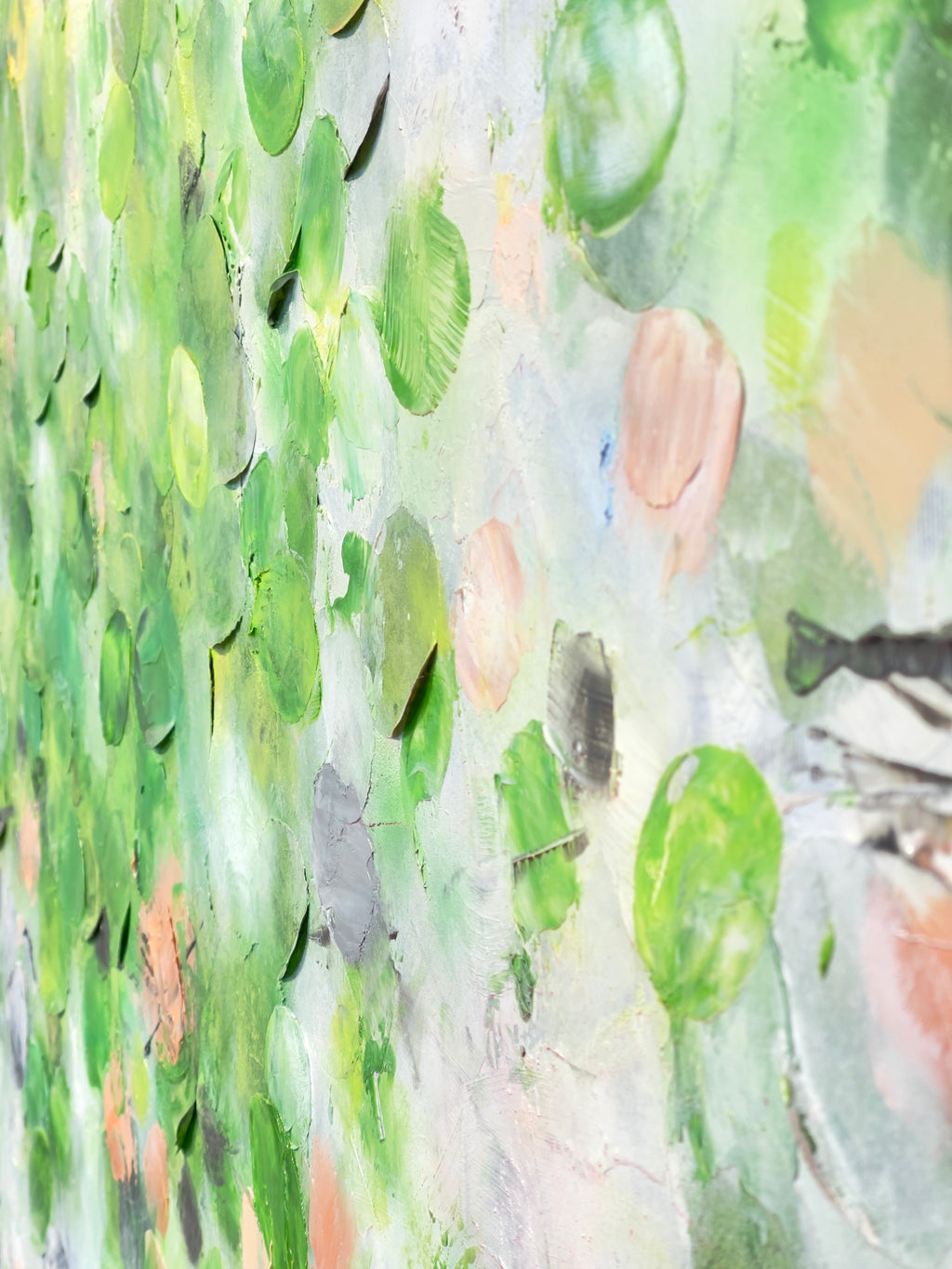 Gentle Day Glow_Oil,Acrylic,Rice Paper on canvas_110x100cm_2022_2900€_Grün_Kunstwerk_Maler