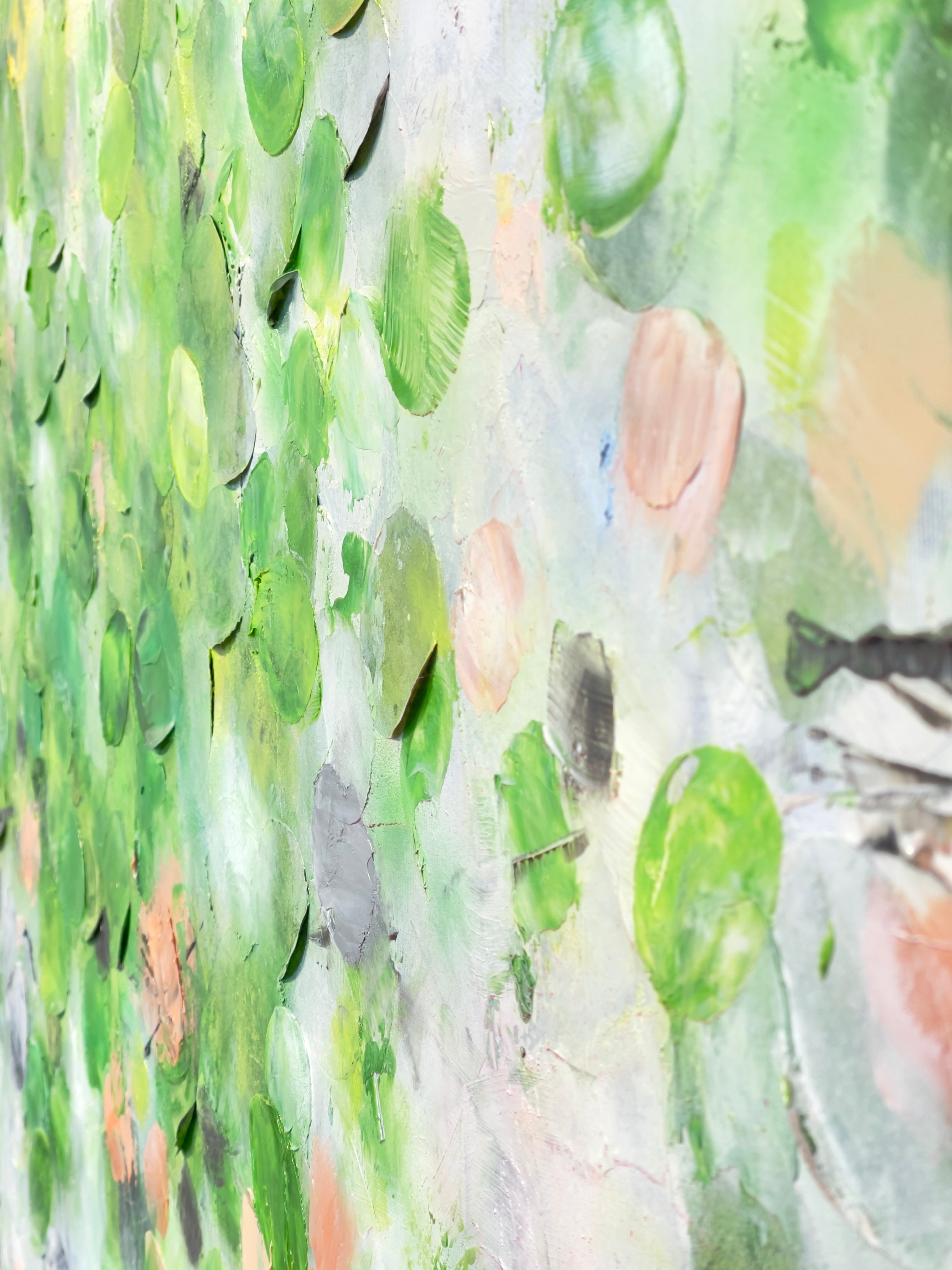 Gentle Day Glow_Oil,Acrylic,Rice Paper on canvas_110x100cm_2022_2900€_Grün_Kunstwerk_Maler