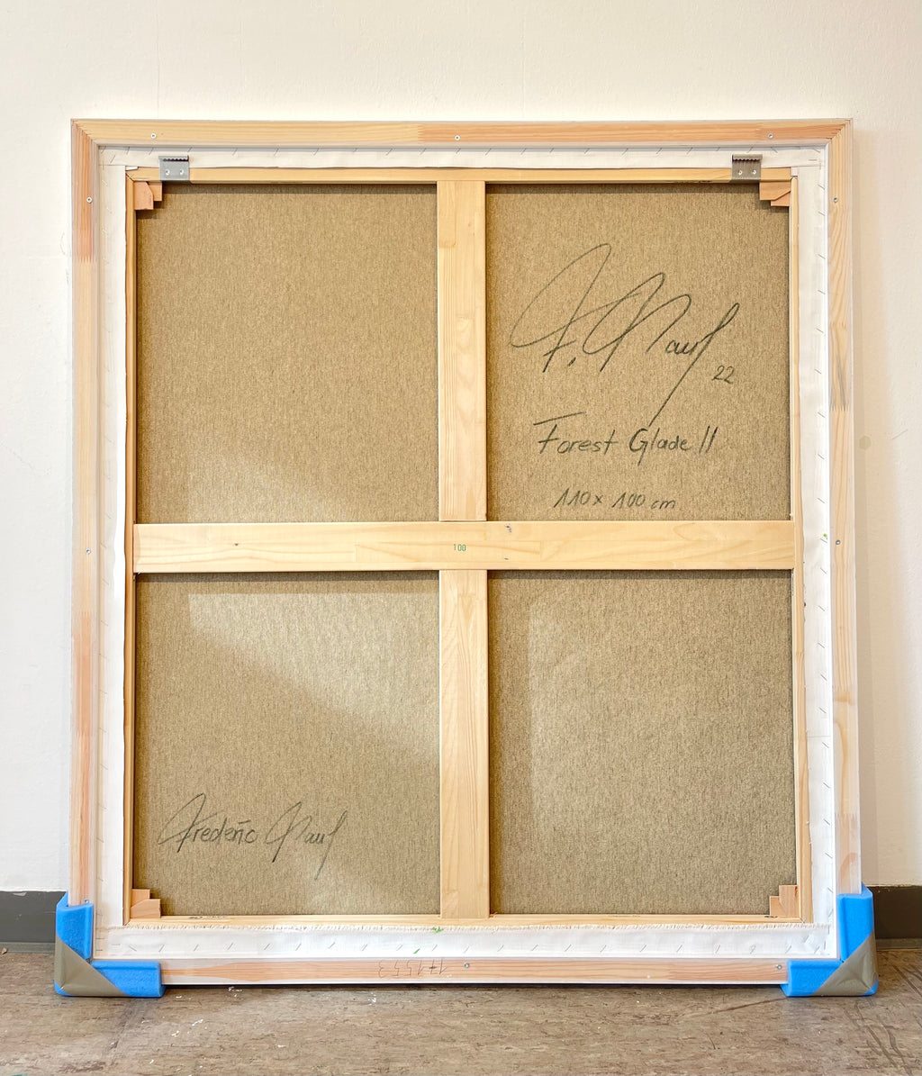 Forest Glade II_Oil,Acrylic,Rice Paper on canvas_110x100cm_2022_2900€_Grün_Kunstwerk_Maler