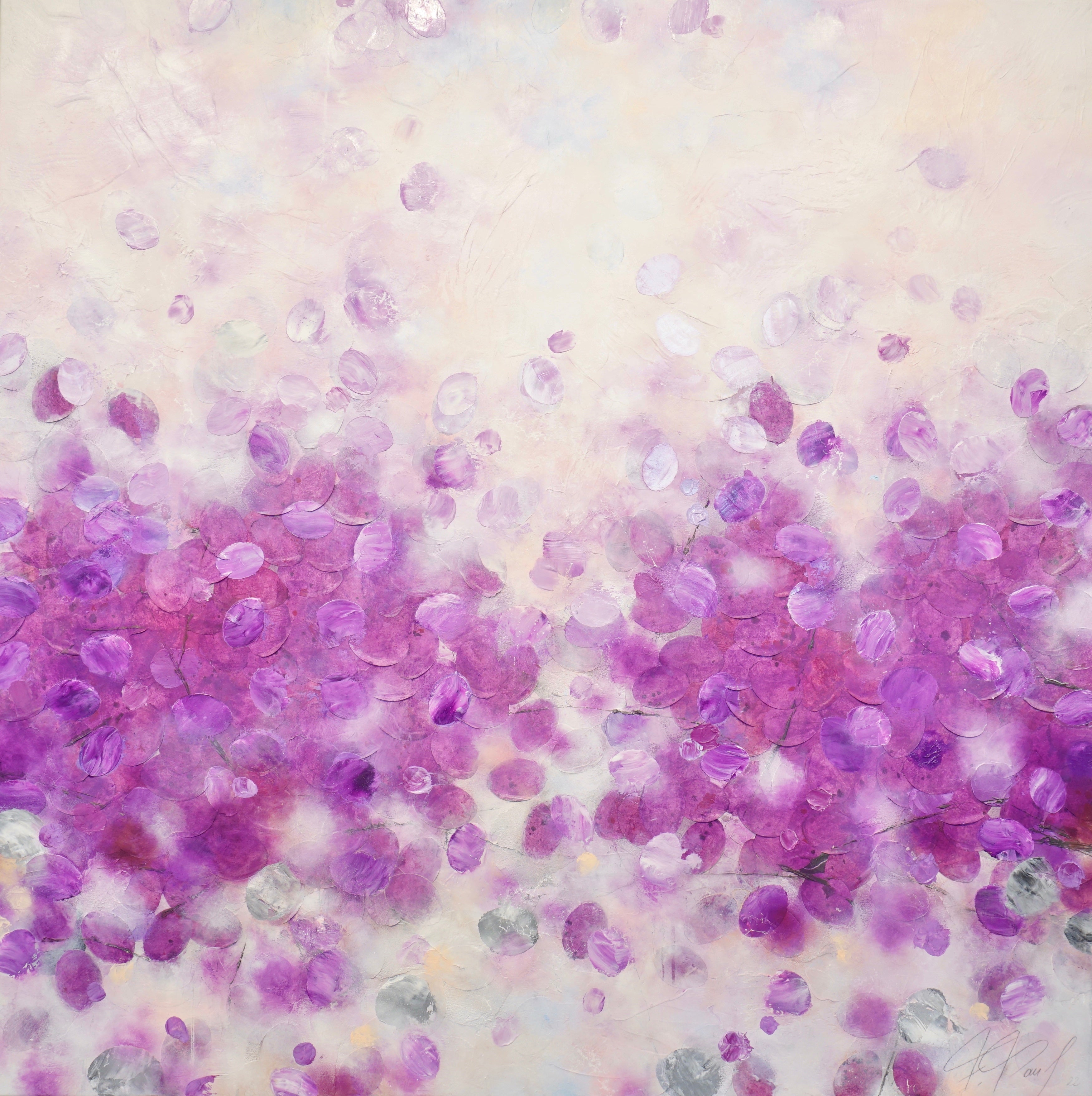 Frederic Paul_Lavender Hills_Oil, Acrylic, Rice Paper on canvas_130x130 cm_2022_3700 EUR.J