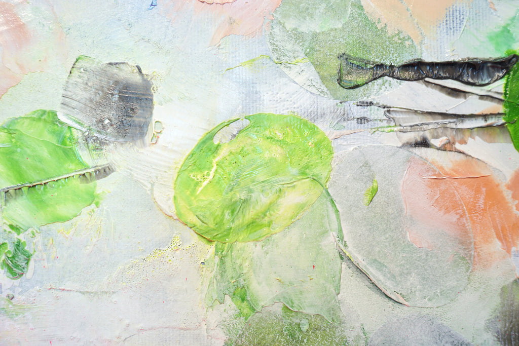 Gentle Day Glow_Oil,Acrylic,Rice Paper on canvas_110x100cm_2022_2900€_Grün_Kunstwerk_Maler
