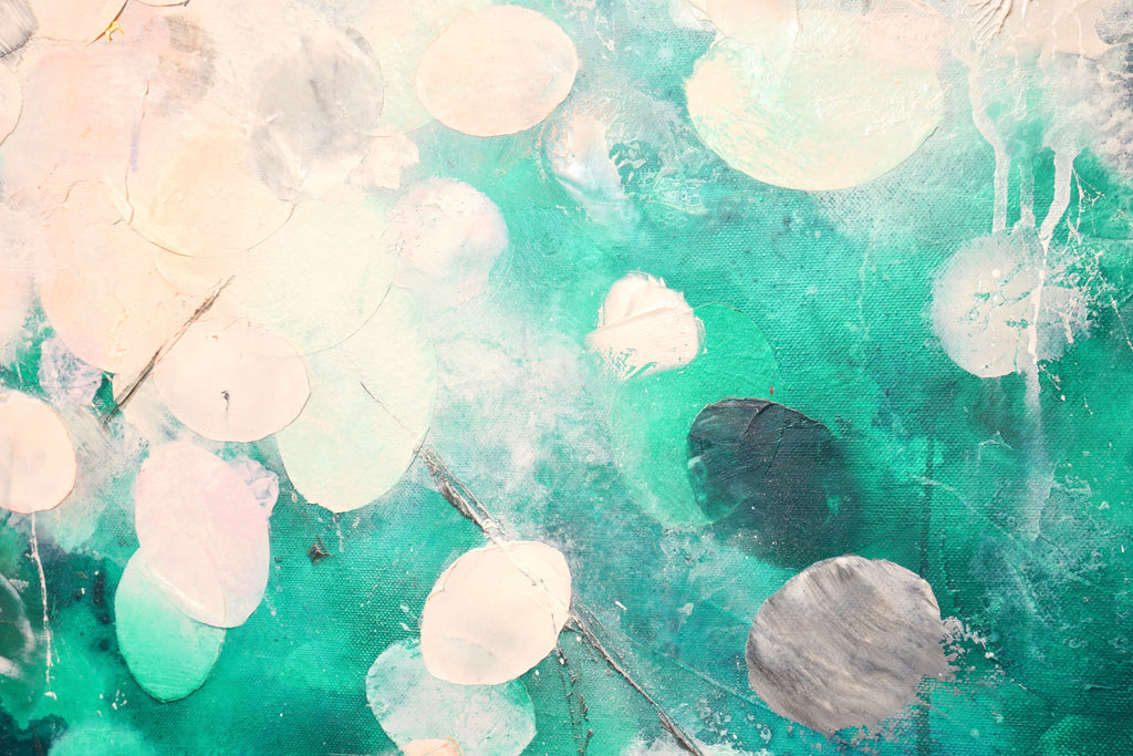 Frederic Paul_Seerosen_Öl,Acryl,Reispapier auf Leinwand_110x120cm_2022_3200 EUR_Abstrakt_A
