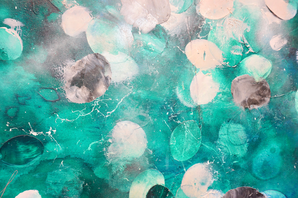 Frederic Paul_Seerosen_Öl,Acryl,Reispapier auf Leinwand_110x120cm_2022_3200 EUR_Abstrakt_A